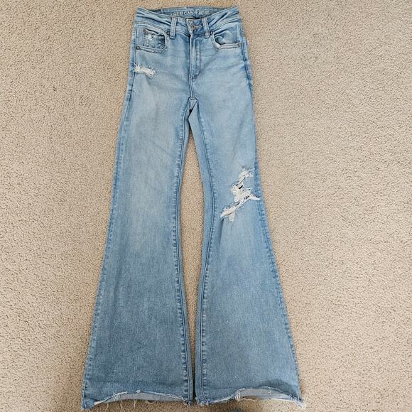 American Eagle AE Next Level Ripped Super High-Waisted Flare Jean 00R - Picture 2 of 8